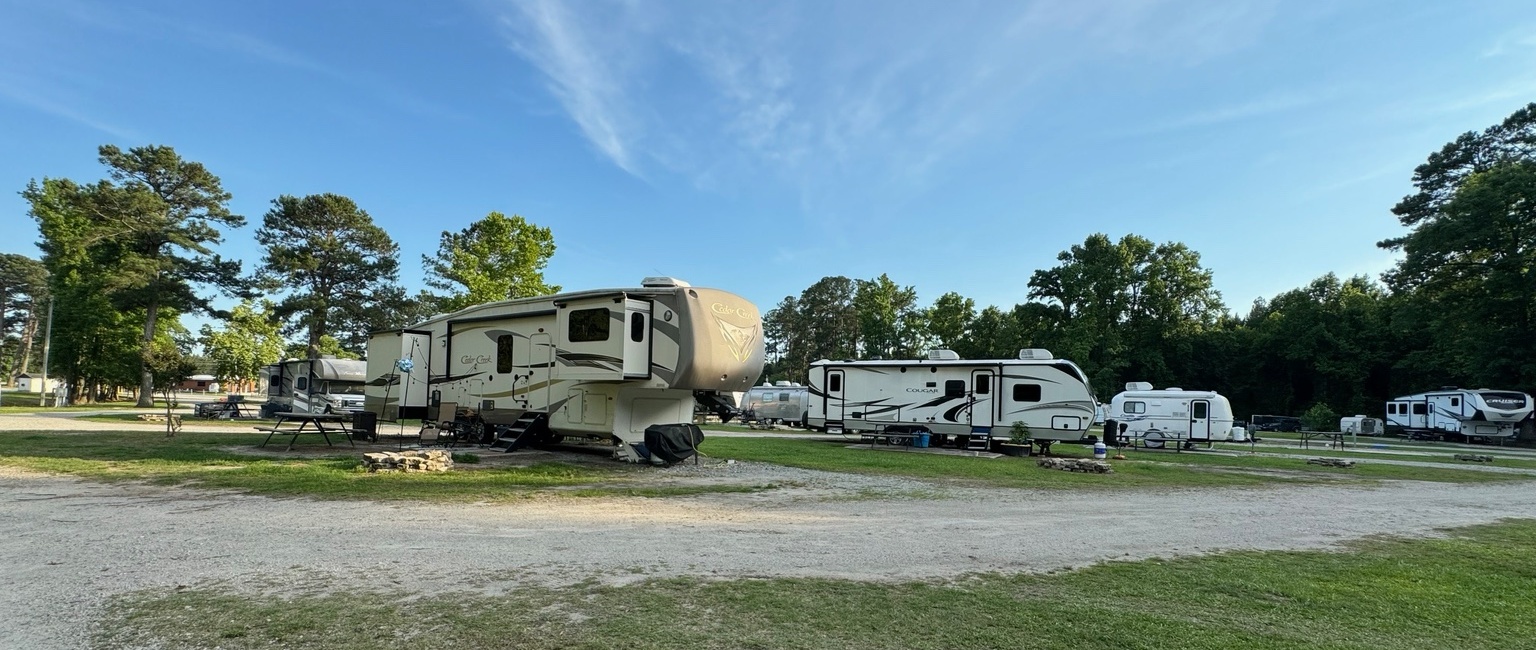 Spacious full-hookup RV sites at Kampers Lodge RV Park in Wilson, North Carolina